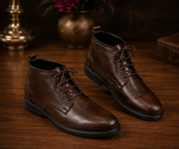 Dark Brown Leather High Neck