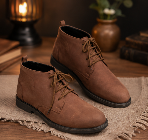 Brown Leather High Neck Shoes